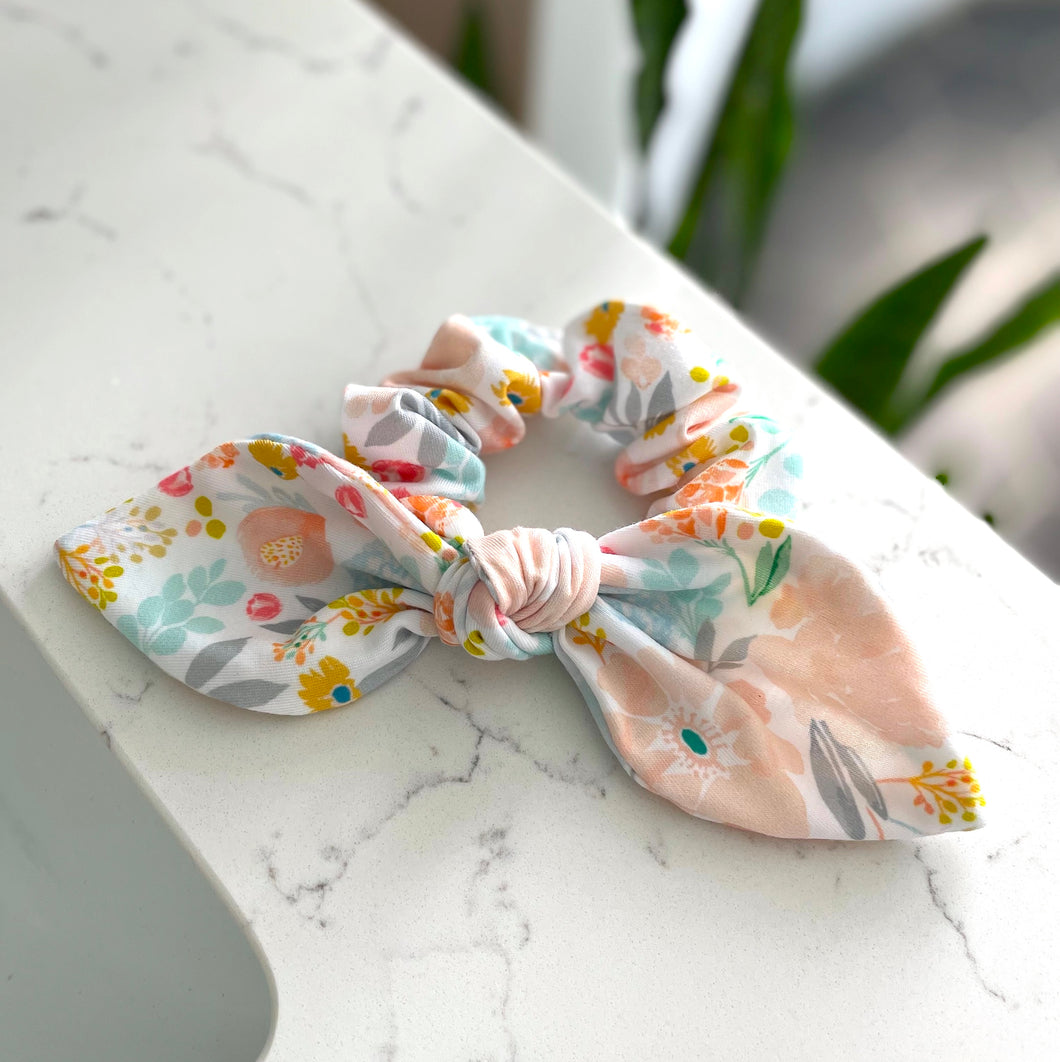 Pastel Floral Bow Scrunchie